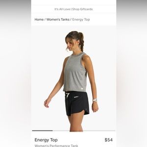 Vuori Energy Top. Tank top Heather Grey. Size small.